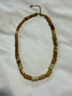 Earth Tone Tube Bead Necklace with Gold Accents